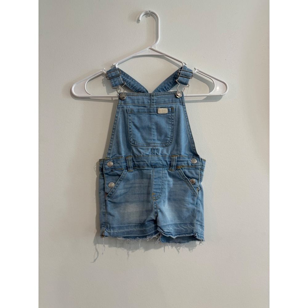 7 For All Mankind Denim Shortalls girls 18M Light Wash Raw Hem overalls shorts
